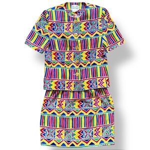 Rickie Freeman for Teri Jon Vtg Linen & Silk Two-Piece Suit | Bold Tribal Print